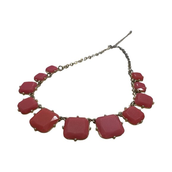 Pink Salmon Stone And Goldtone Necklace Statement Fun Color pop - Picture 2 of 6